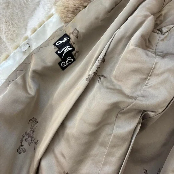 Vintage cream tan real fur Chevron mid-length Mink Fur Coat - Picture 7 of 8